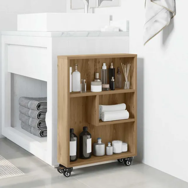 vidaXL Opbergtrolley smal 48x13x68 cm bewerkt hout artisanaal eiken, foto 2
