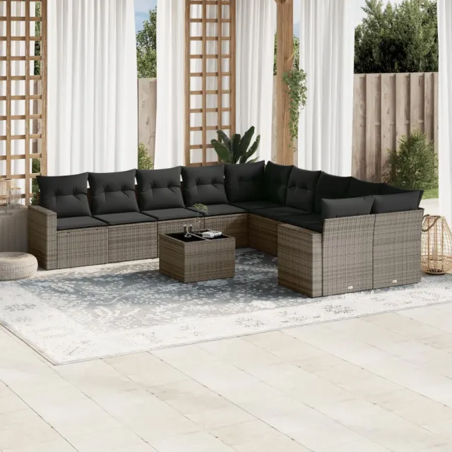 vidaXL 11-delige Loungeset met kussens poly rattan grijs, foto 2