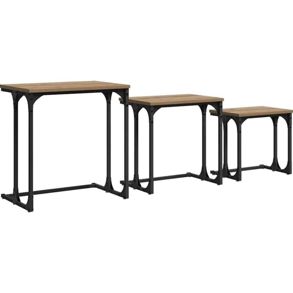 vidaXL Nesting Koffietafel 3 st artisanaal eikenkleurig Bewerkt hout, foto 3