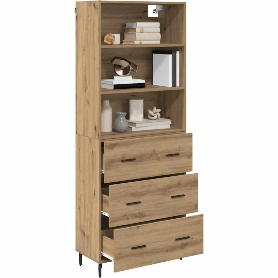 vidaXL Hoge kast 2 st Artisan Eiken 69,5 x 32,5 x 180 cm Bewerkt hout Bruin