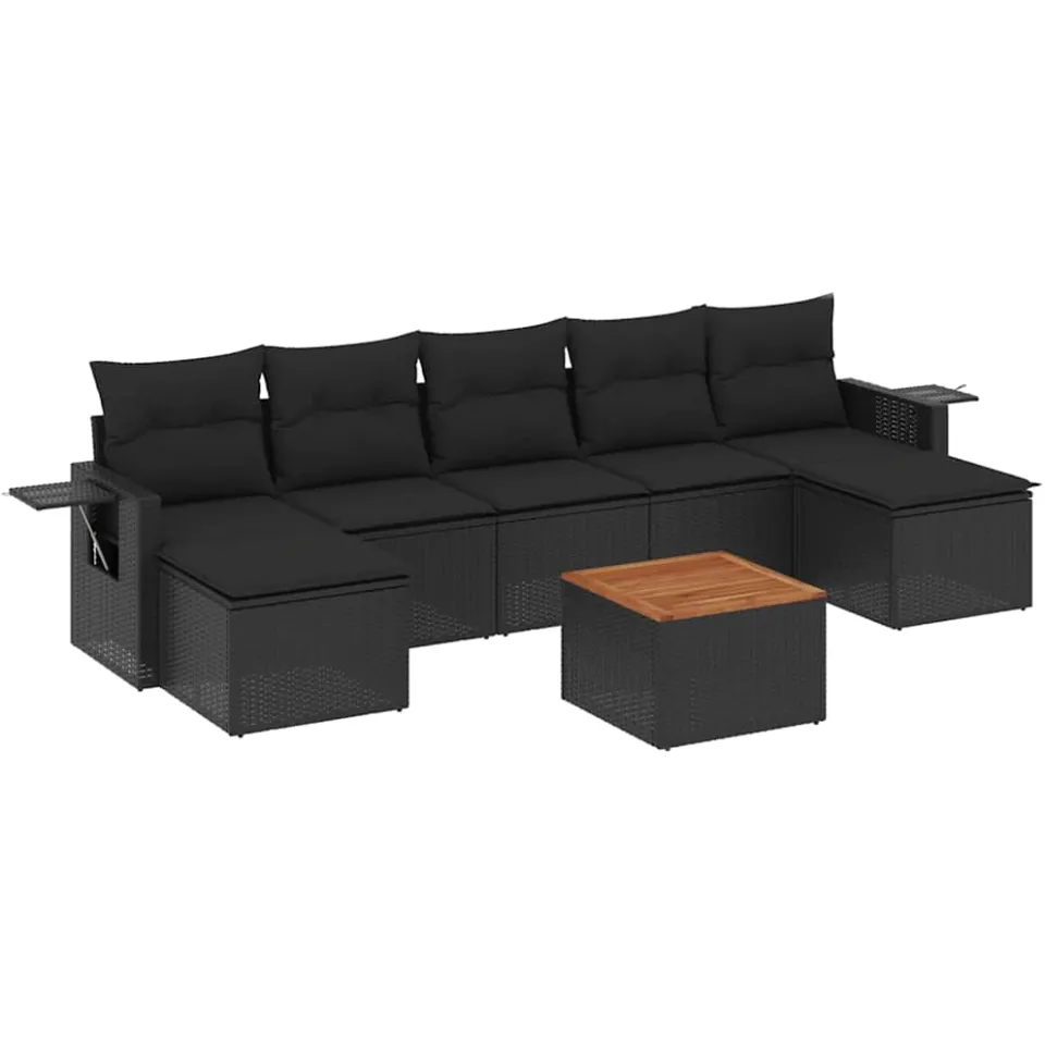 vidaXL 8-delige Loungeset met kussens poly rattan zwart, foto 3