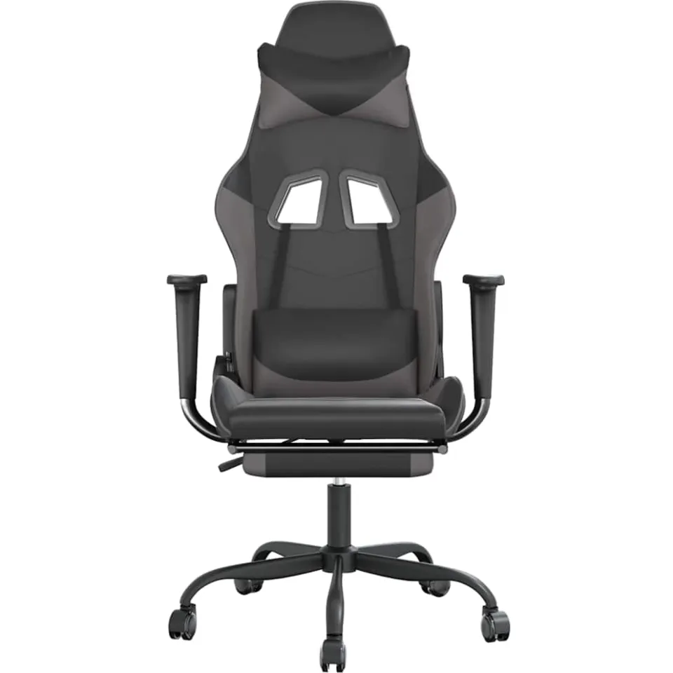 vidaXL Gamestoel met voetensteun kunstleer zwart en grijs