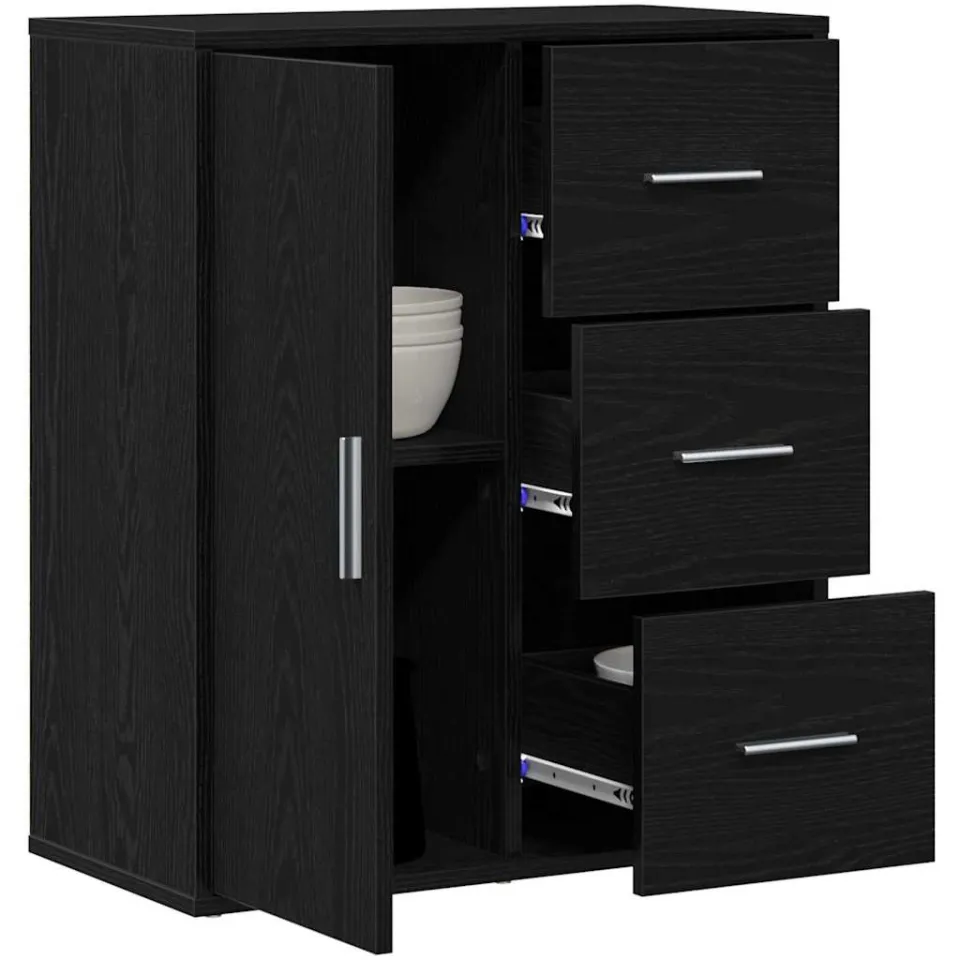 vidaXL Dressoir Zwart Eiken 60 x 31 x 70 cm Bewerkt hout
