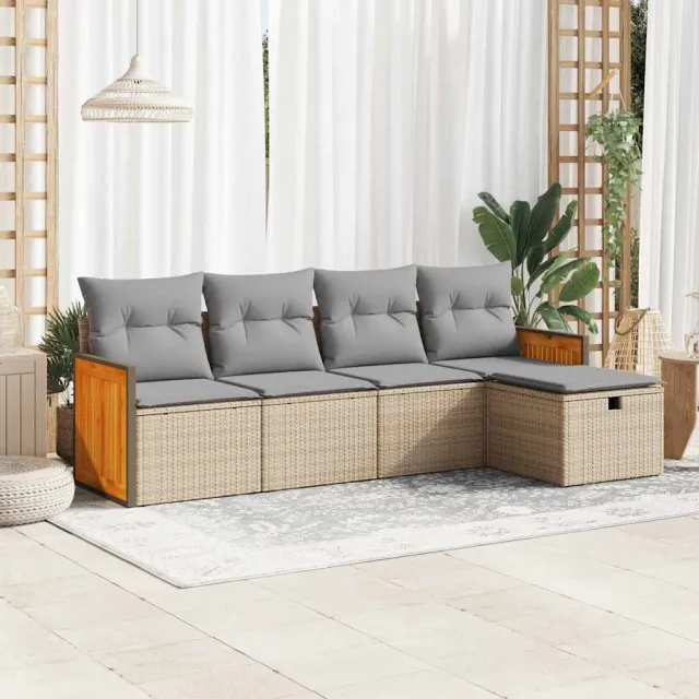 vidaXL 5-delige Loungeset met kussens poly rattan beige, foto 2