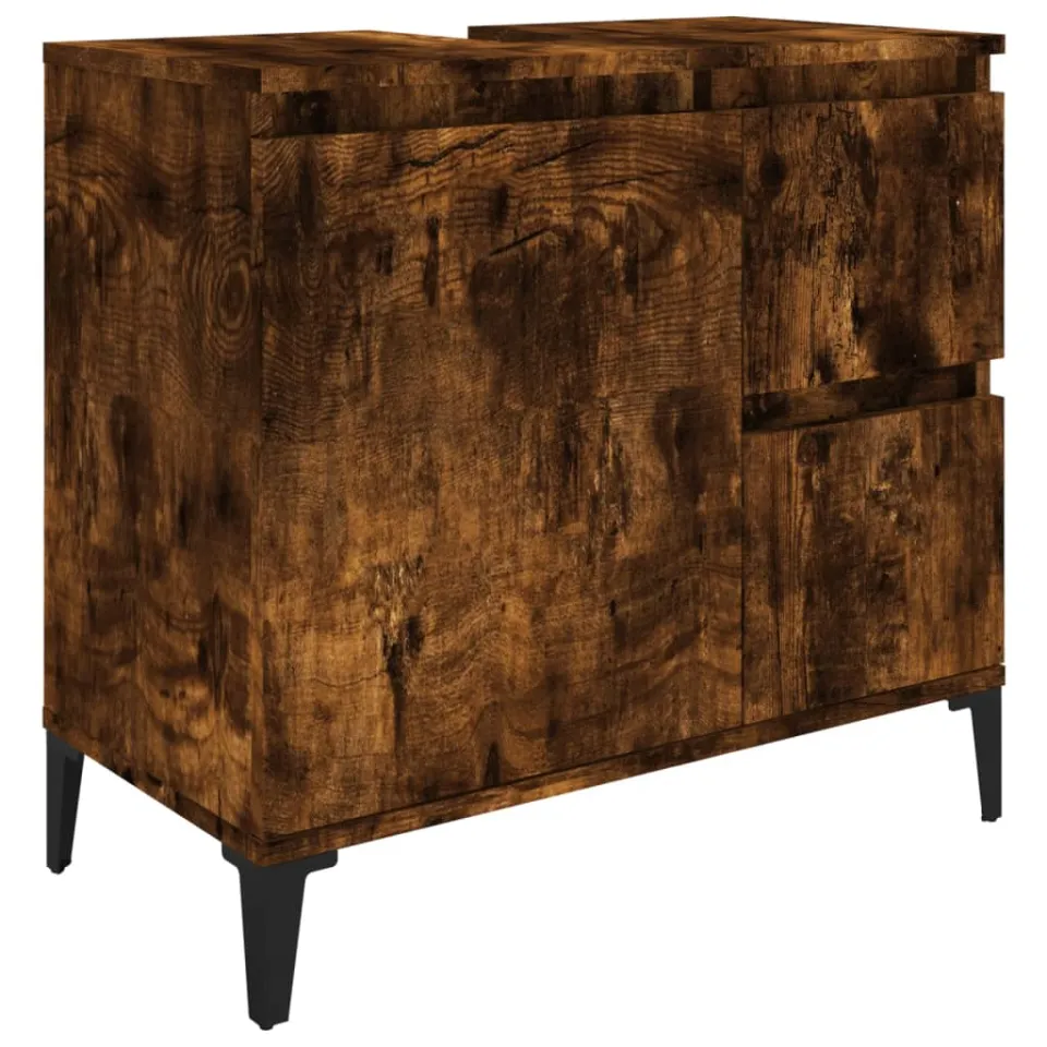 vidaXL 3-delige Badkamermeubelset bewerkt hout gerookt eikenkleurig Bruin