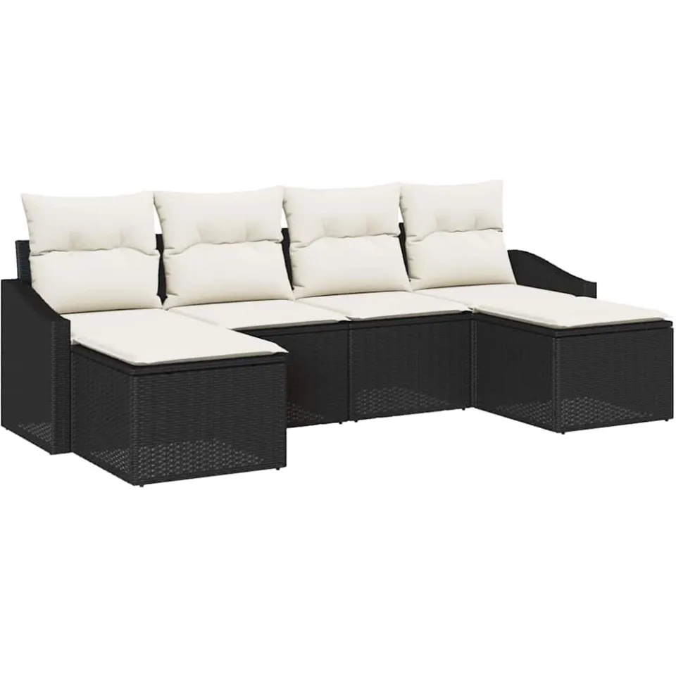 vidaXL Tuin Eetset 6 st Zwart en Crème poly rattan