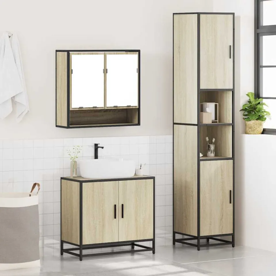 vidaXL 3-delige Badkamermeubelset bewerkt hout sonoma eikenkleurig, foto 4