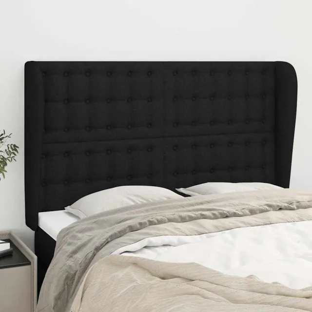 vidaXL Hoofdbord met randen 147x23x118/128 cm stof zwart