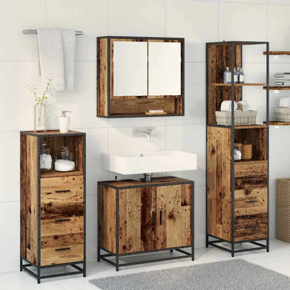 vidaXL Badkamermeubelset 4 st Oud Hout 65 x 33 x 60 cm Bewerkt hout bruin, foto 3