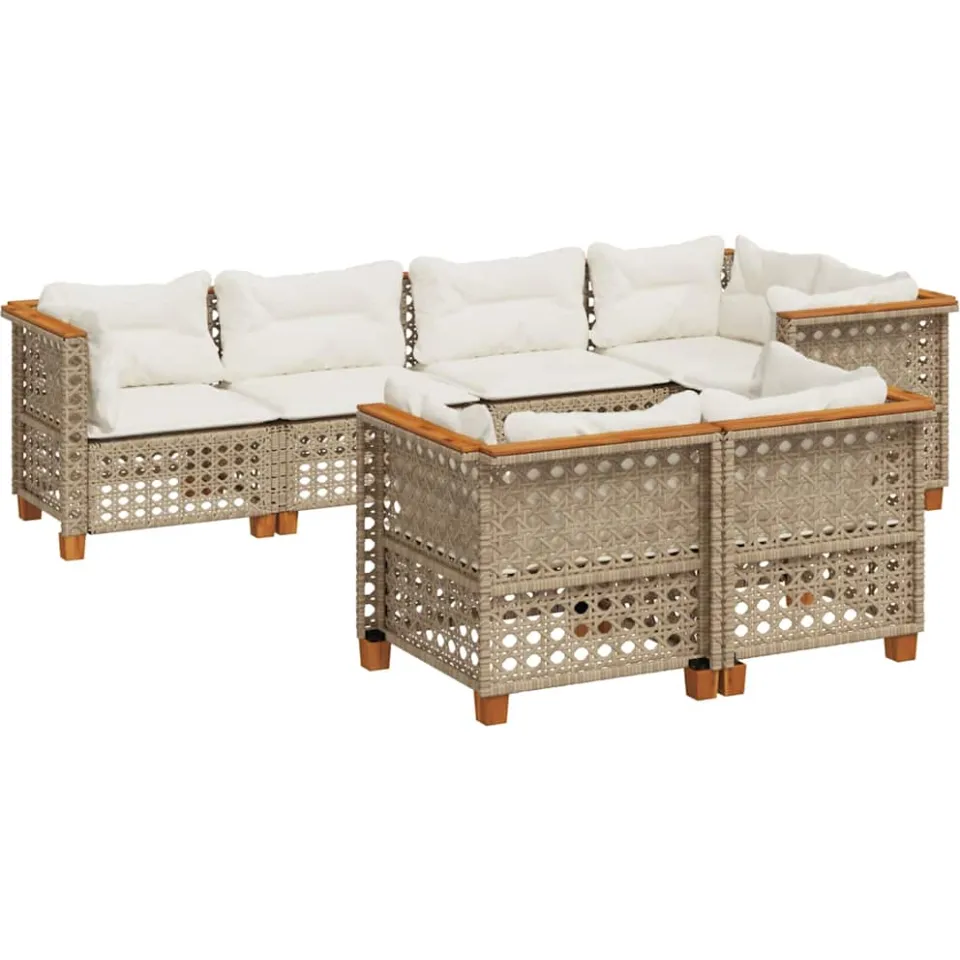 vidaXL 7-delige Loungeset met kussens poly rattan beige