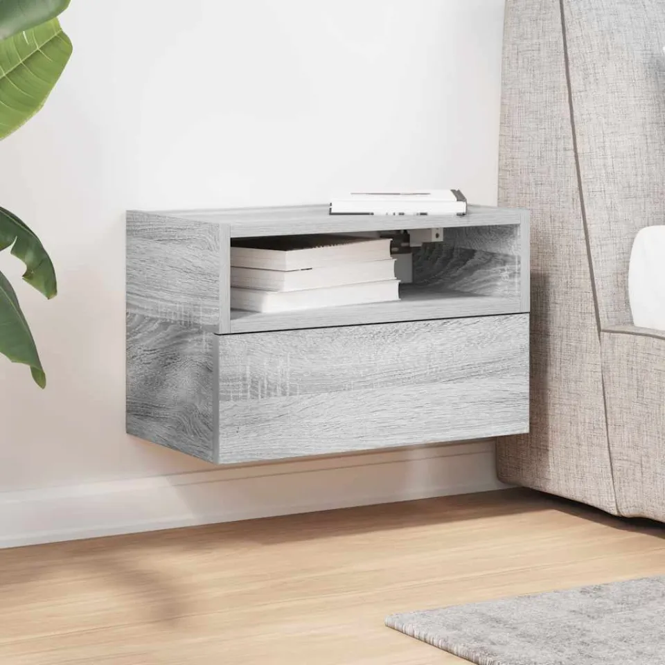vidaXL Nachtkastje wandgemonteerd 45x26x28,5cm grijs sonoma eikenkleur, foto 2