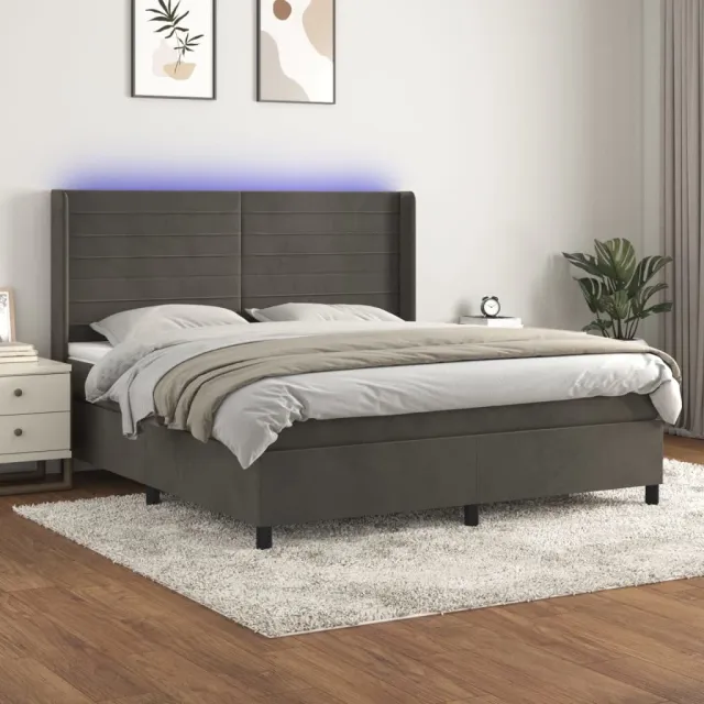 vidaXL Boxspring met matras en LED fluweel donkergrijs 160x200 cm grijs