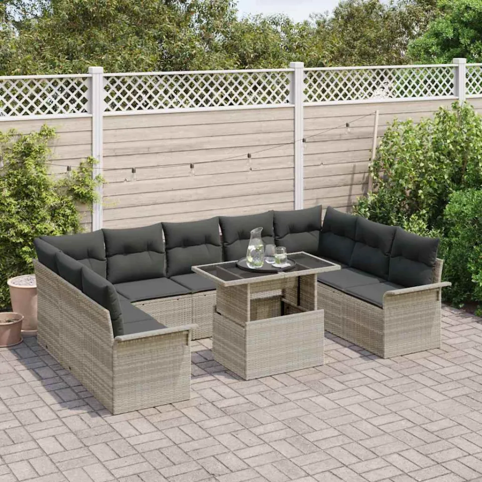 vidaXL Tuin Sofa Set 10 st Lichtgrijs Poly riet