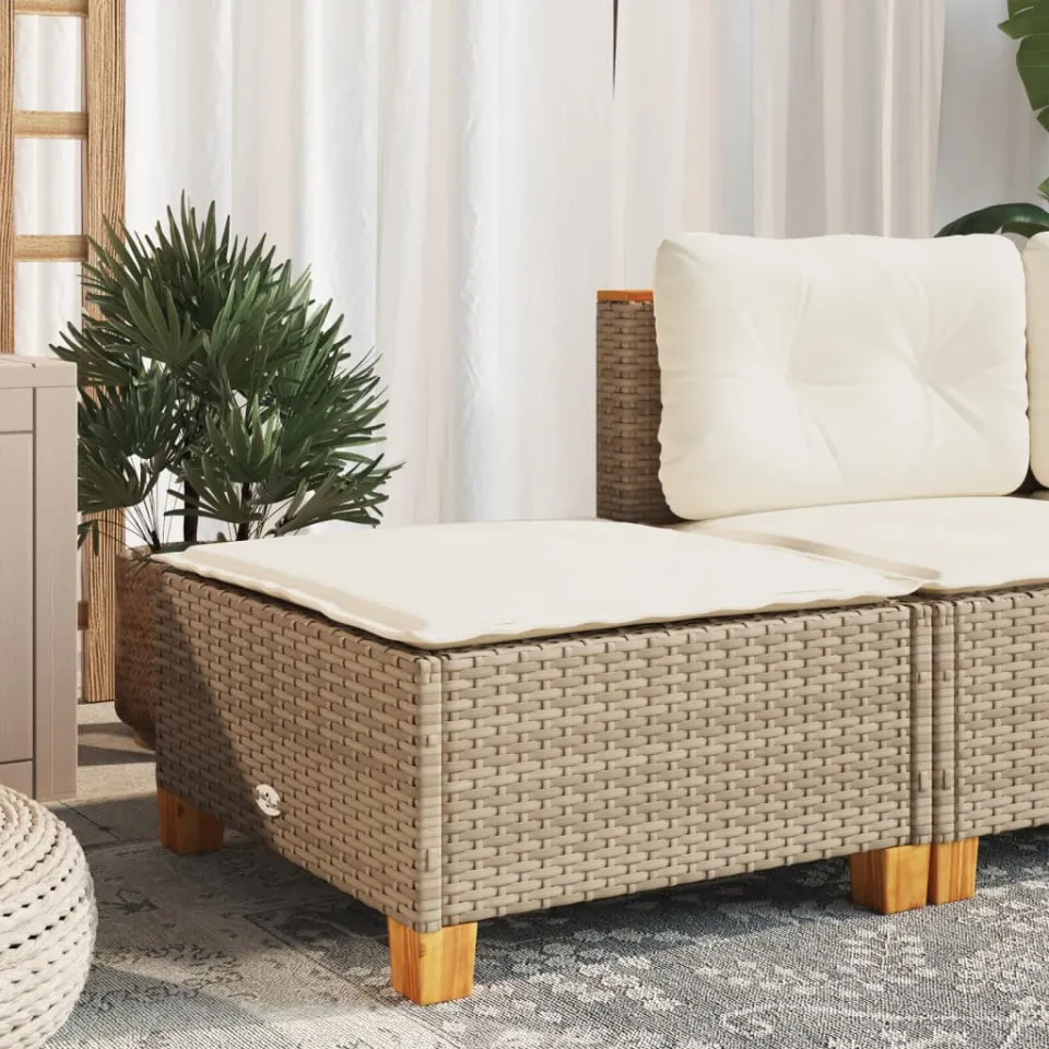 vidaXL Tuinkruk met kussen 63,5x56x32 cm poly rattan beige, foto 3