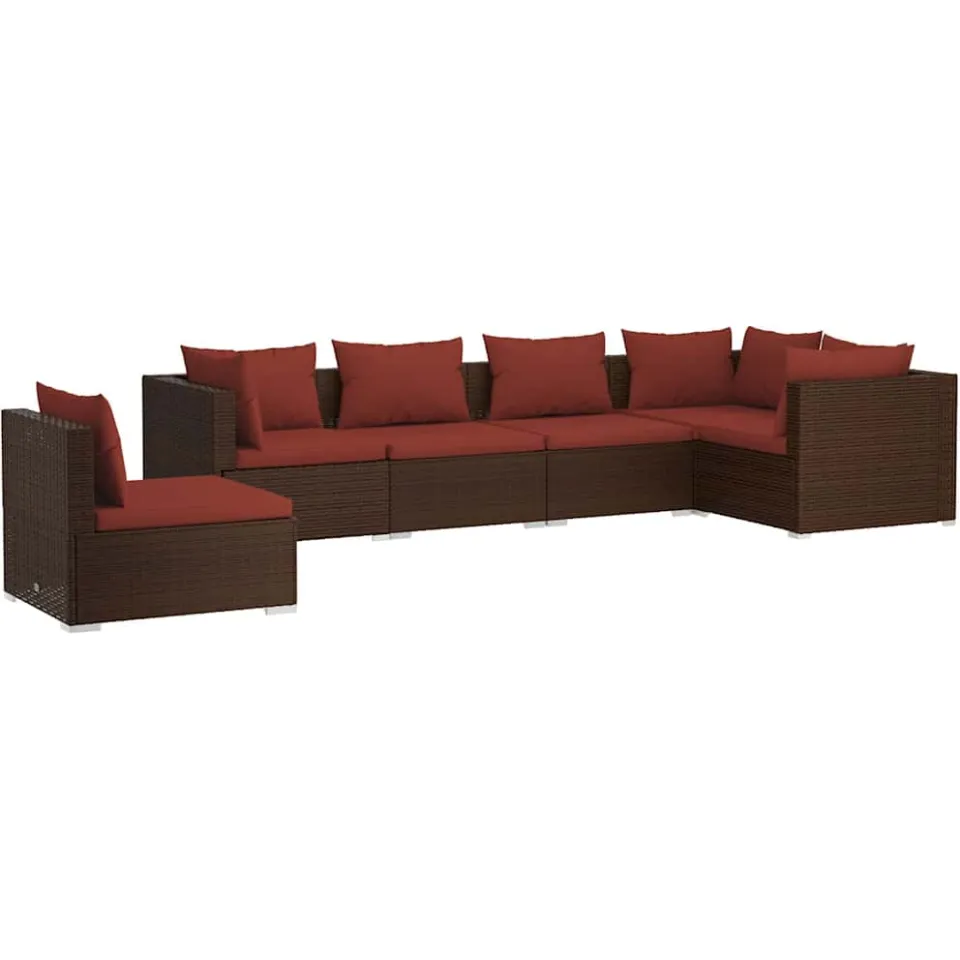 vidaXL 6-delige Loungeset met kussens poly rattan bruin, foto 4
