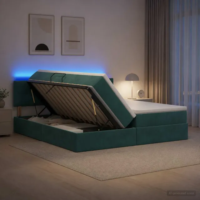 vidaXL LED Opslagbed met Matras Donkergroen 200 x 200 cm Fluweel