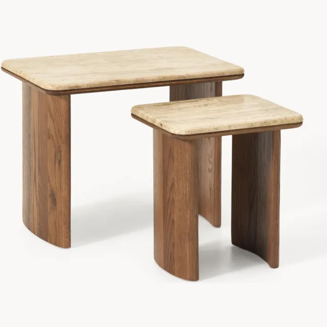 Westwing Collection Bijzettafel Chandler van eikenhout met travertin blad, 2-delig Beige