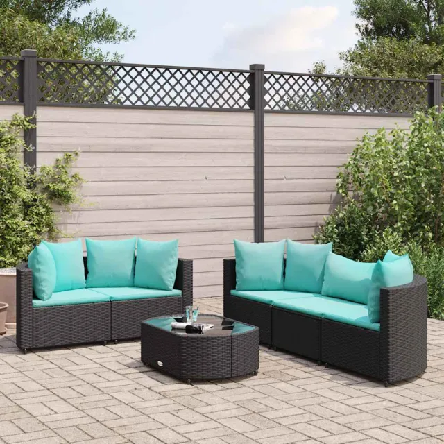 vidaXL 6-delige Loungeset met kussens poly rattan zwart, foto 2