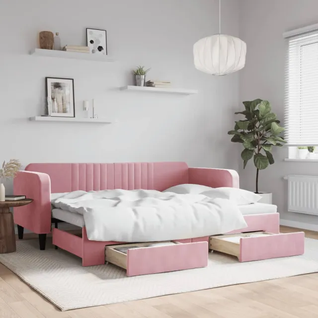 vidaXL Slaapbank met onderschuifbed en lades 80x200 cm fluweel roze