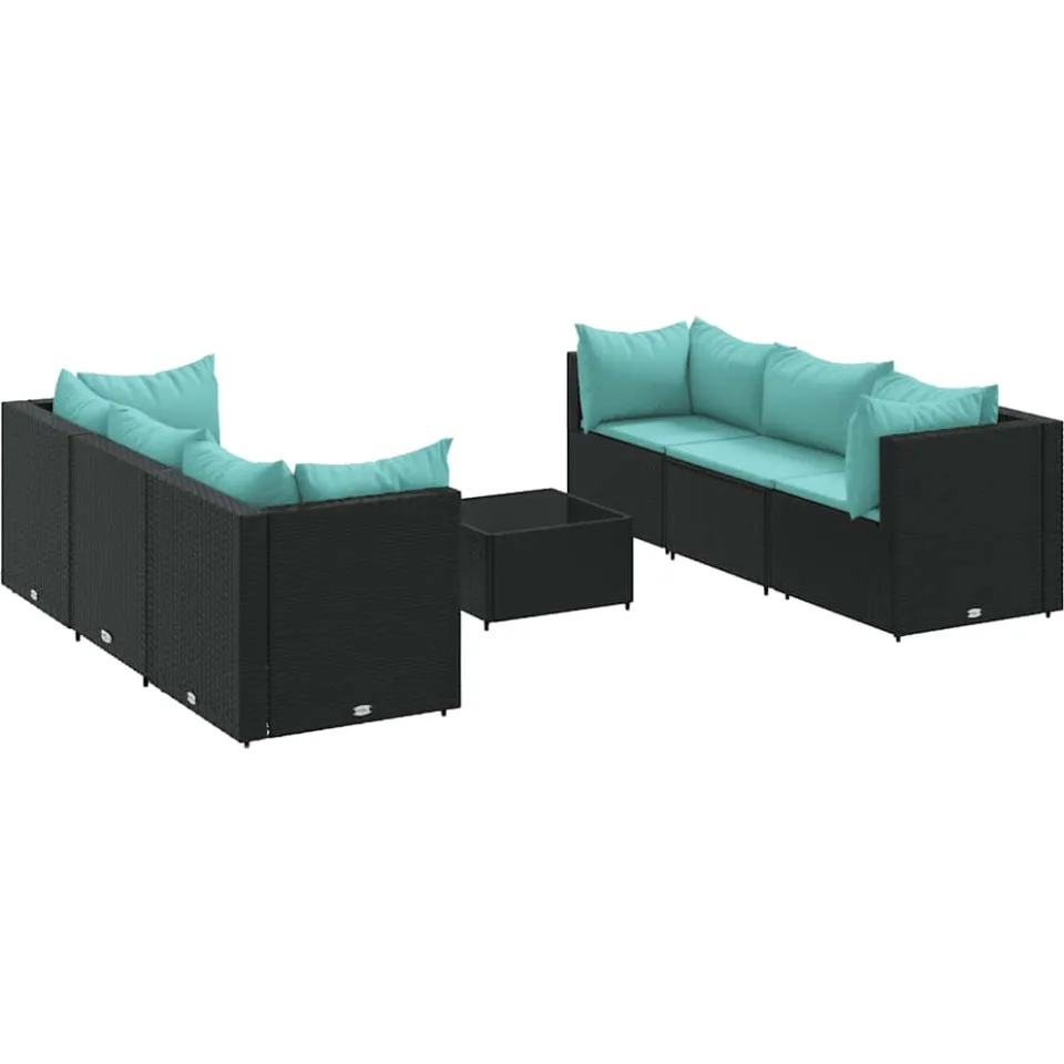 vidaXL 7-delige Loungeset met kussens poly rattan zwart, foto 3