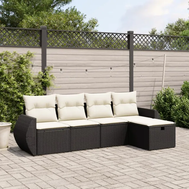vidaXL 5-delige Loungeset met kussens poly rattan zwart, foto 2