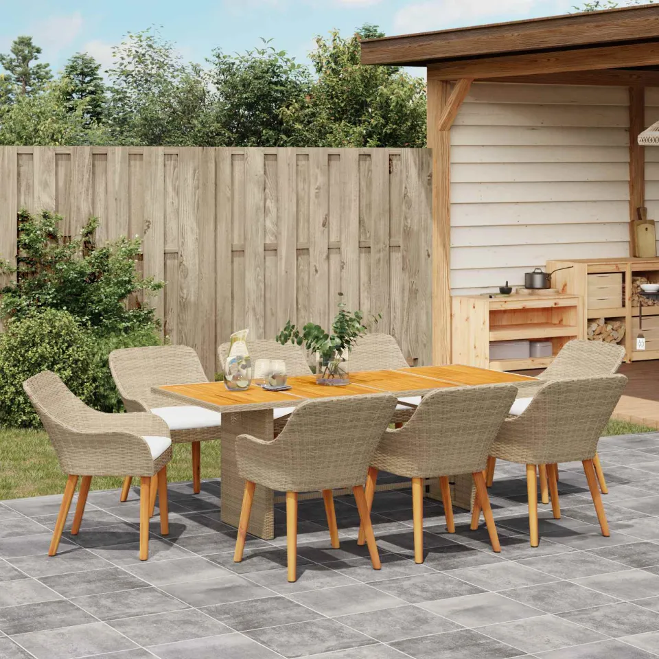 vidaXL Tuin eettafelset 9 st Beige poly rattan, foto 3