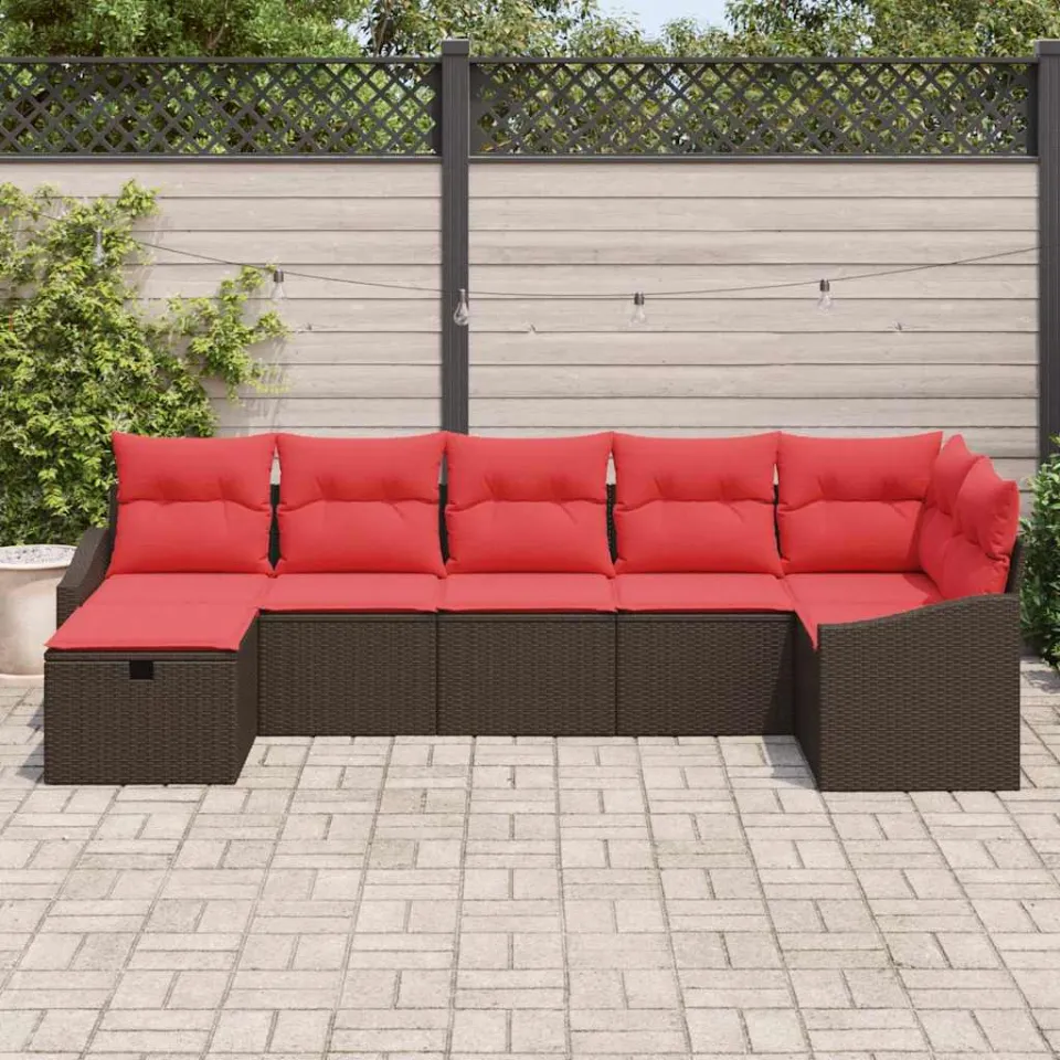 vidaXL Bankstel met kussen met opslag Bruin poly rattan, foto 3