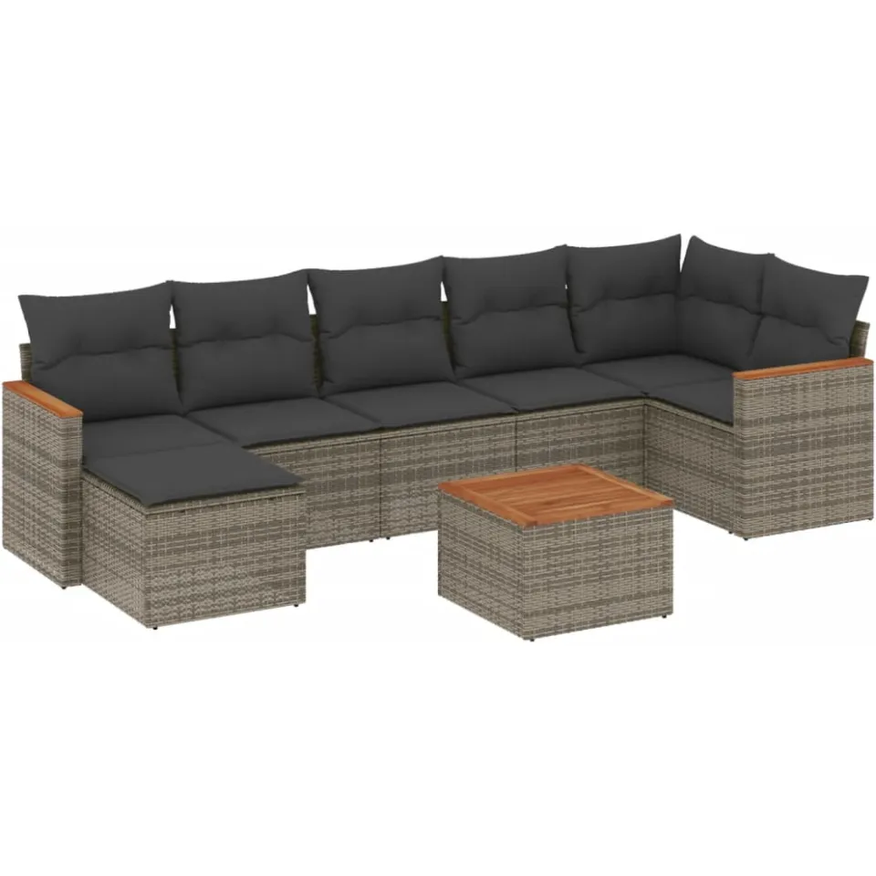 vidaXL 8-delige Loungeset met kussens poly rattan grijs, foto 3