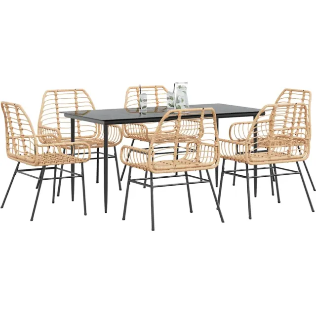 vidaXL 7-delige Tuinset poly rattan glas bruin