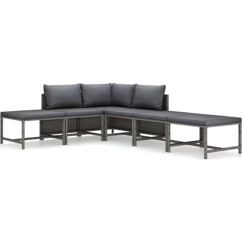 vidaXL 6-delige Loungeset met kussens poly rattan grijs, foto 3