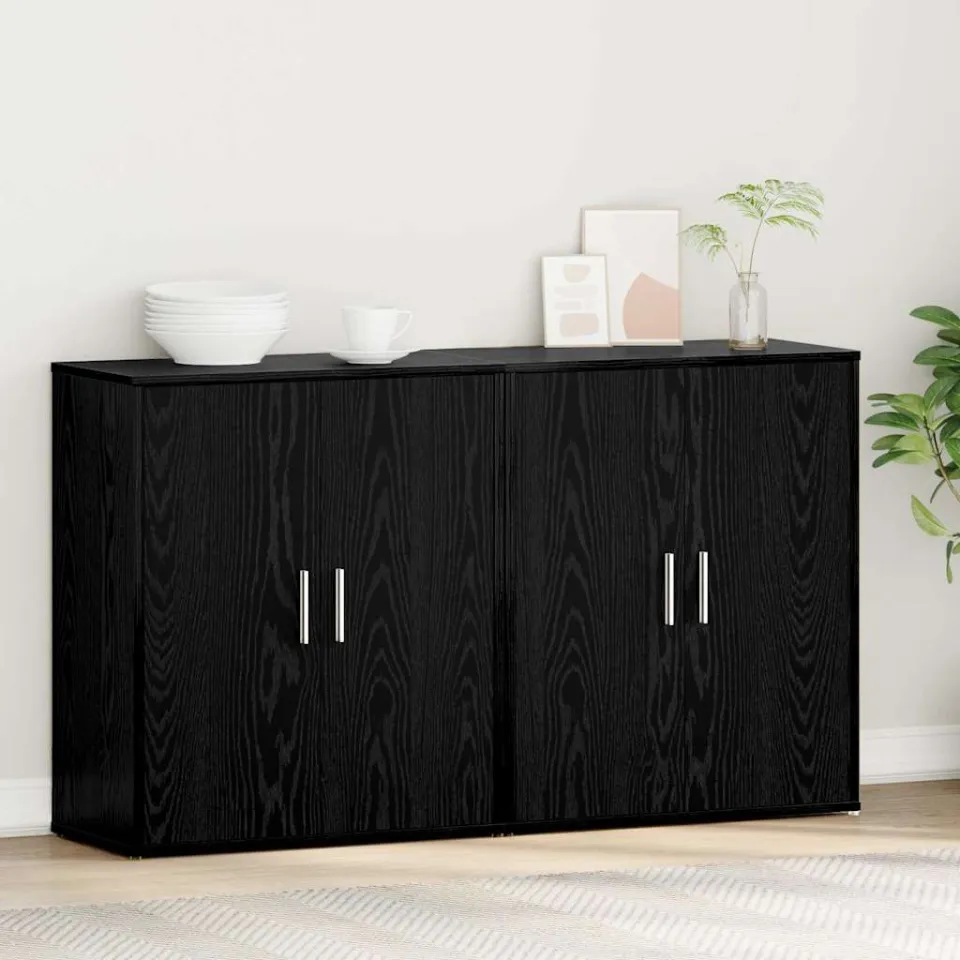 vidaXL Dressoir 2 st Zwart Eiken 60 x 31 x 70 cm Bewerkt hout, foto 4