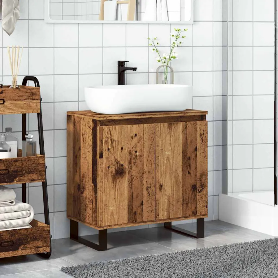 vidaXL Badkamerkast 58x33x60 cm bewerkt hout oud houtkleurig bruin, foto 3