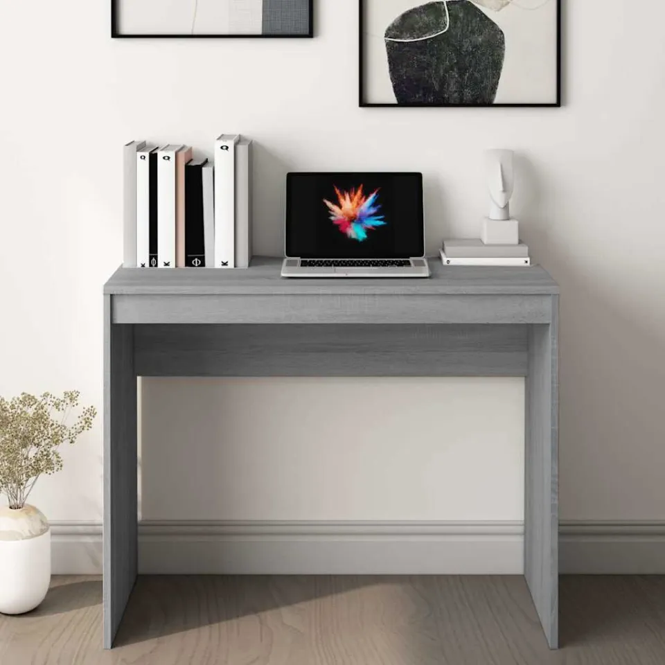 vidaXL Bureau 90x40x72 cm bewerkt hout grijs sonoma eikenkleurig, foto 3