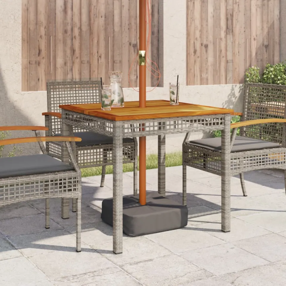 vidaXL Tuintafel 80x80x75 cm poly rattan en acaciahout grijs, foto 2