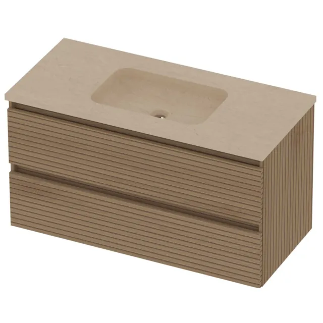 Basic-Line Rocky 46 Badmeubelset Hardsteen Zonder Kraangat 100x46x54 cm Lamello Oak Sand Stone Beige