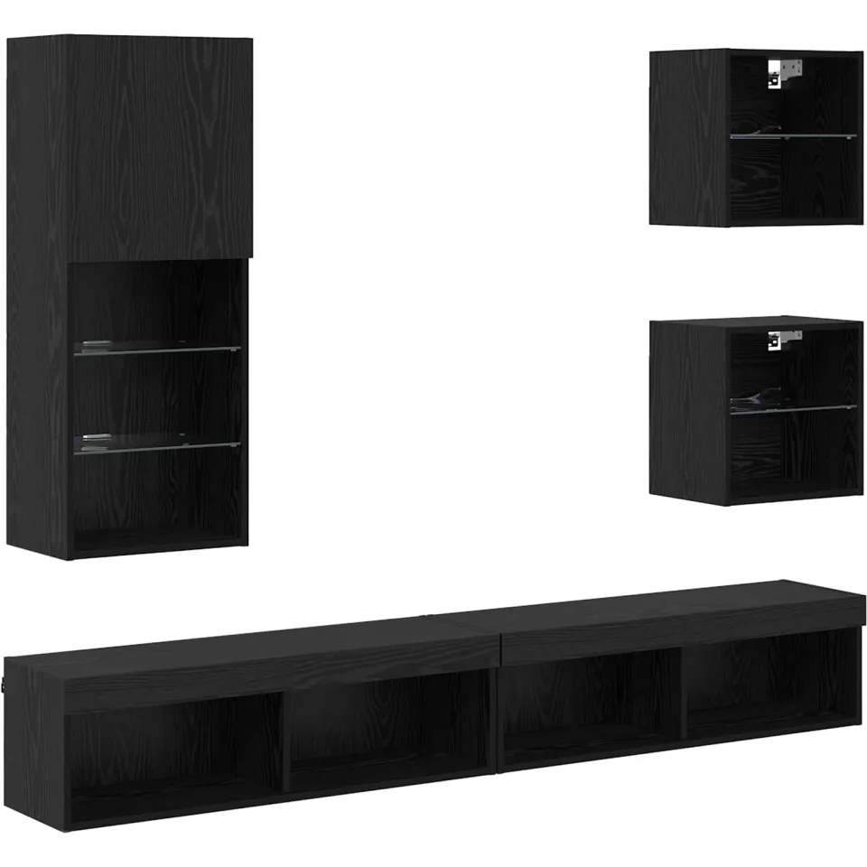 vidaXL TV Wand Eenheden met LED 5 st Zwart Eiken 100 x 30 x 30 cm, foto 3