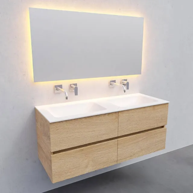 Boss & Wessing Badkamermeubel Solid Surface AQS Oslo 120x46 cm Dubbel Wood Washed Oak 4 Laden Boss & Wessing Houtlook