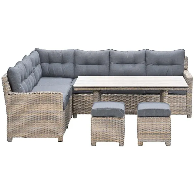 Garden Impressions Alaska lounge dining set 5-delig links - vintage willow - light teak vironwood Zand