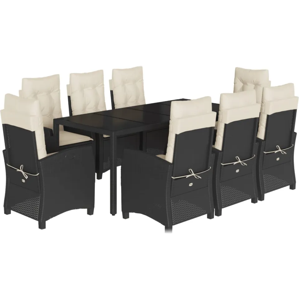 vidaXL 9-delige Tuinset poly rattan zwart