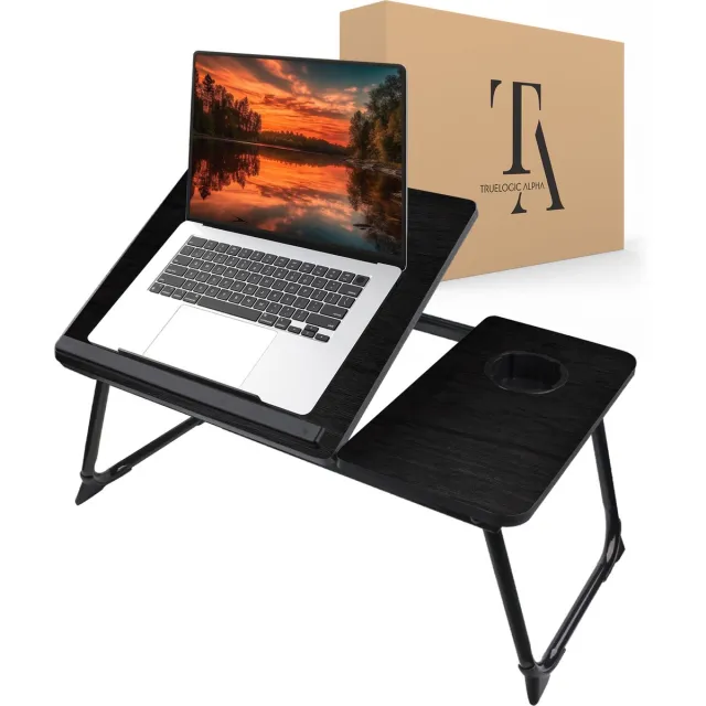 TrueLogic Alpha Bedtafel - Laptoptafel - Laptop standaard - Voor laptops t/m 17 inch - Ontbijttafel - Ontbijt op bed - Fully Black Zwart