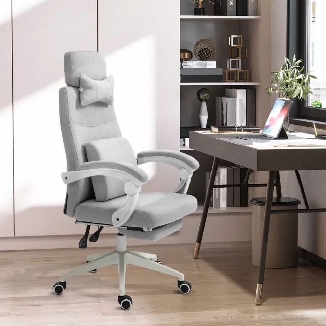 REDOM Gamingstoel - Ergonomische hoge rugleuning - Verstelbare rugleuning tot 160 graden - Uitschuifbare voetsteun - Polyester - Grijs - 62 x 68 x 117-127 cm