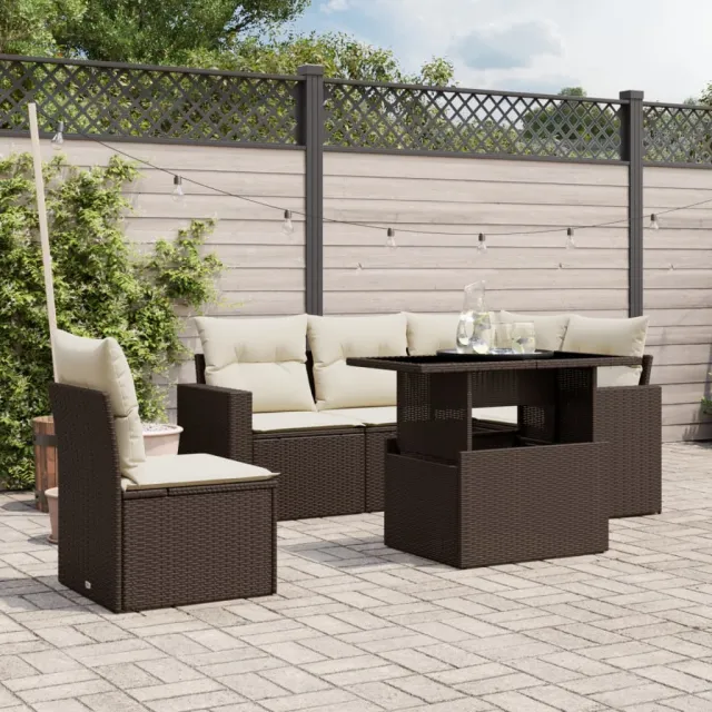 vidaXL 6-delige Loungeset met kussens poly rattan bruin, foto 2