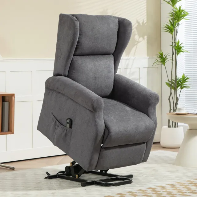 OKWISH Relaxfauteuil 74 x 94 x 111 cm - Elektrische Sta-op Functie En Verstelbare Rugleuning Met Voetensteun - Voor Woonkamer - Stof - Donkergrijs