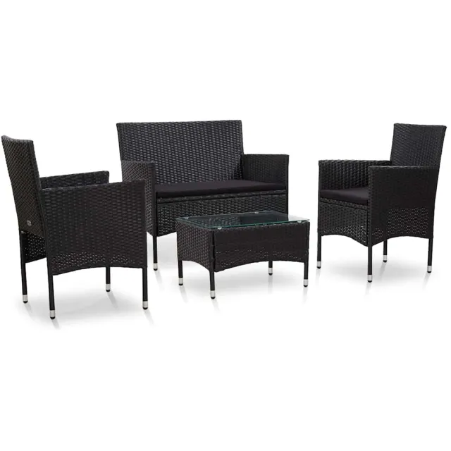 vidaXL 4-delige Loungeset met kussens poly rattan zwart