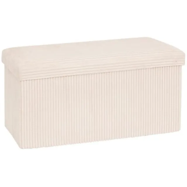 Atmosphera Créateur d'intérieur® Atmosphera Hocker / Poef Ribcord - opvouwbaar - wit - MDF/polyester - 76 x 38 cm - opbergruimte - extra zitplaatsen - 2 persoons