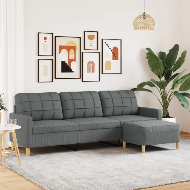 vidaXL Driezitsbank met voetenbank 210 cm stof donkergrijs grijs