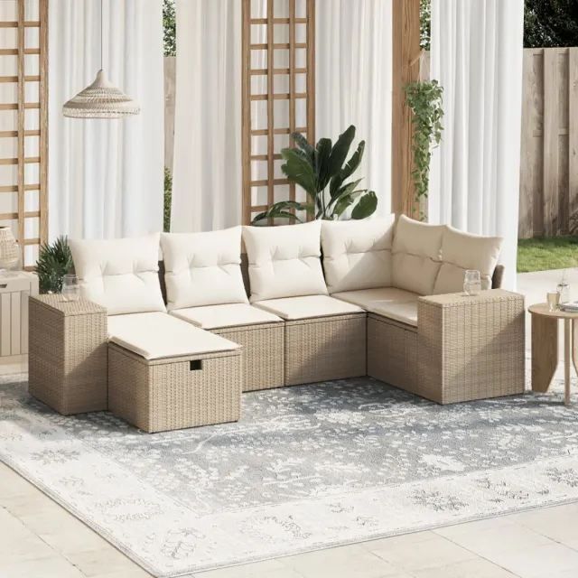vidaXL 6-delige Loungeset met kussens poly rattan beige, foto 2
