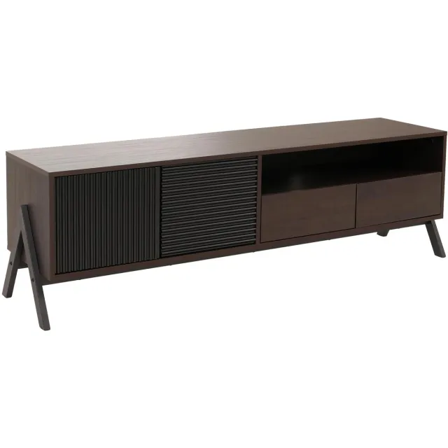 MCW TV-rek MCW-O40, lowboard tv-kast 2 lades deuren opbergvakken, MDF metaal melamine 48x155x40cm ~ walnootlook