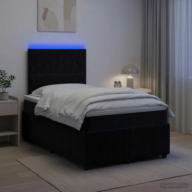 vidaXL LED Boxspring Bed met Matras Zwart 120 x 200 cm Fluweel