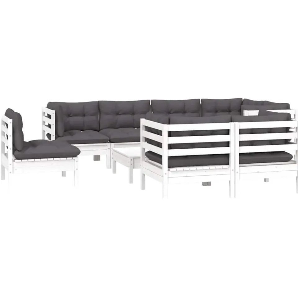 vidaXL 9-delige Loungeset met kussens massief grenenhout wit
